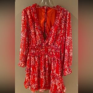 red floral patterned dress